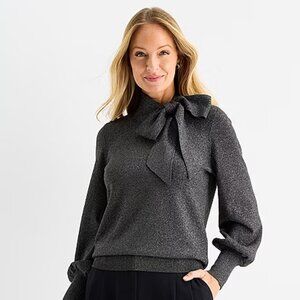 NWT Liz Claiborne Women's Split Tie Neck Long Sleeve Pullover Sweater